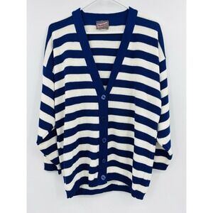 Vintage Mathias Tunic Cardigan Sweater Striped V-Neck Size Large USA Made